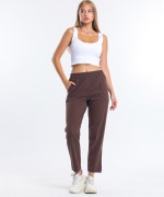 Beli Lastikli Gabardin Pantolon Kahverengi