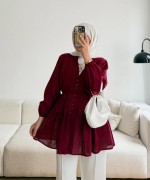 Önü Pensli Vual Gömlek Bordo