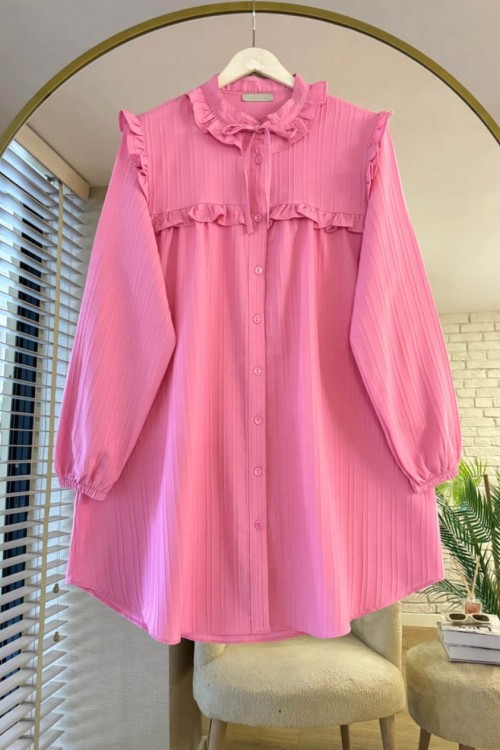 Fırfır Detaylı Tunik Pembe