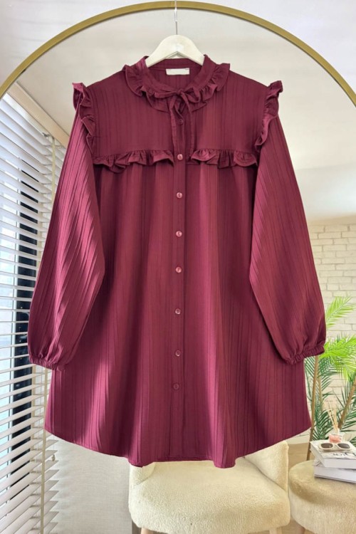 Fırfır Detaylı Tunik Bordo