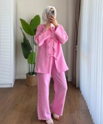 Fiyonk Bağlamalı Müslin Takım Pembe