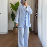 Fiyonk Bağlamalı Müslin Takım Mavi