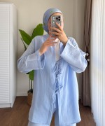 Fiyonk Bağlamalı Müslin Takım Mavi