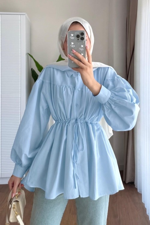 Beli Tünelli Tunik Mavi