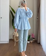 Beli Tünelli Tunik Mavi