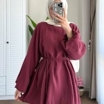 Balon Kol Modal Tunik Bordo