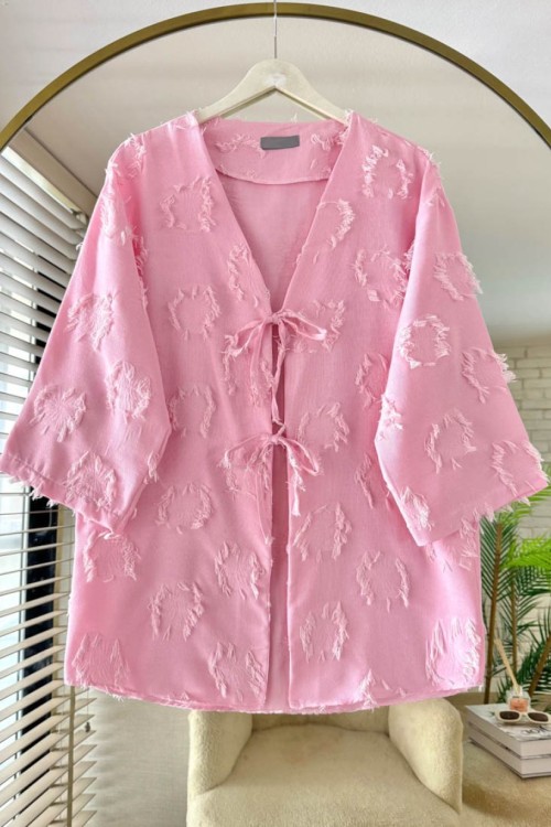 Uzun Püsküllü Kimono Pembe