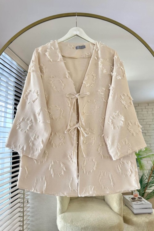 Uzun Püsküllü Kimono Bej
