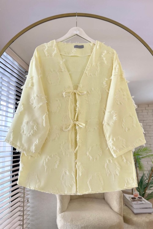 Uzun Püsküllü Kimono Sarı