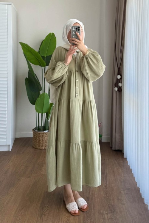 Oversize Müslin Elbise Yeşil
