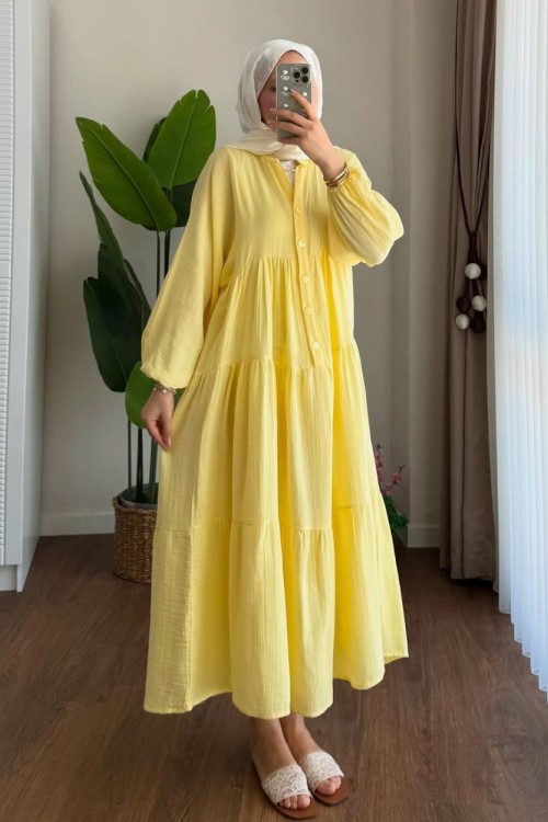 Oversize Müslin Elbise Sarı