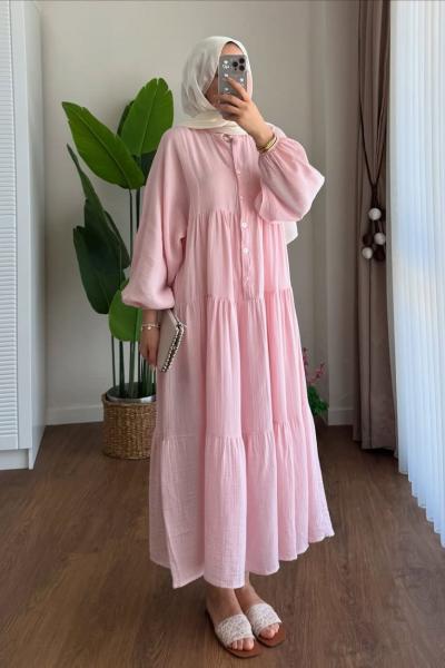 Oversize Müslin Elbise Pembe