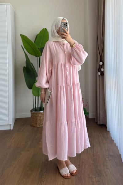 Oversize Müslin Elbise Pembe