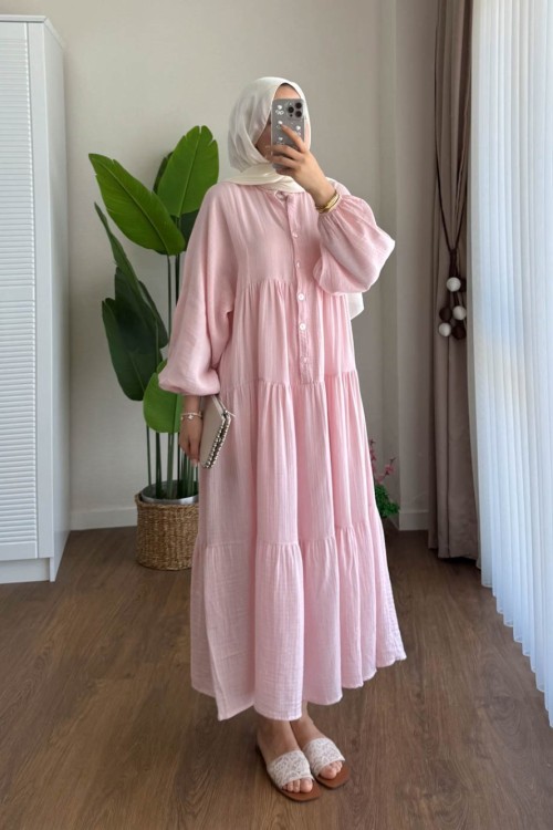 Oversize Müslin Elbise Pembe