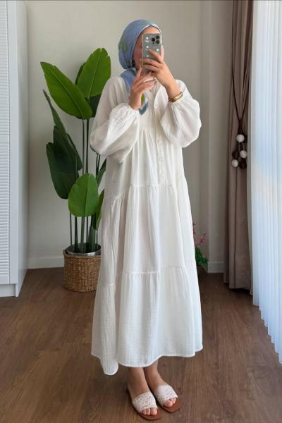 Oversize Müslin Elbise Beyaz