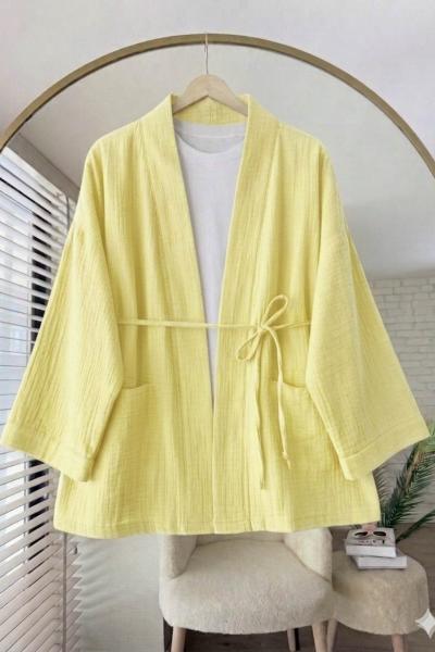 Cepli Müslin Kimono Sarı