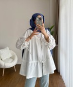 Büzgülü Poplin Kimono Beyaz