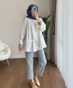 Büzgülü Poplin Kimono Beyaz