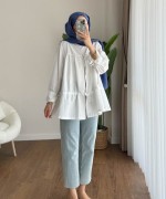 Büzgülü Poplin Kimono Beyaz