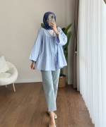 Büzgülü Poplin Kimono Mavi