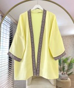Kilim Şeritli Müslin Kimono Sarı