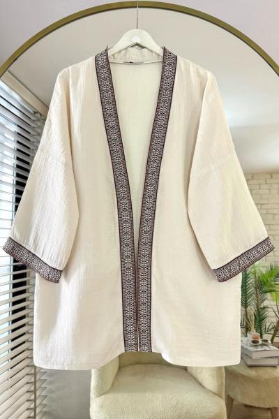 Kilim Şeritli Müslin Kimono