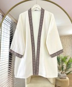 Kilim Şeritli Müslin Kimono Ekru