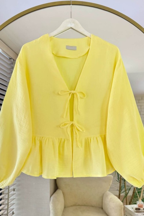 Fırfırlı Müslin Kimono Sarı