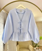 Fırfırlı Müslin Kimono Mavi