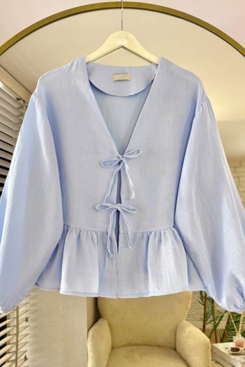 Fırfırlı Müslin Kimono Mavi