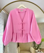 Fırfırlı Müslin Kimono Pembe
