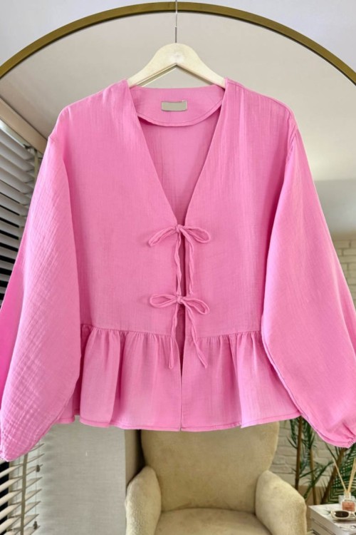 Fırfırlı Müslin Kimono Pembe