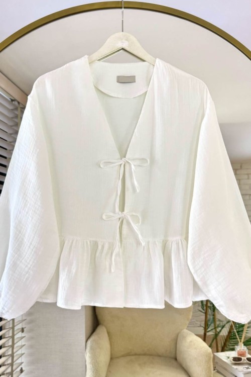 Fırfırlı Müslin Kimono Beyaz
