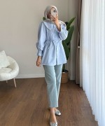 İncili Poplin Tunik Mavi