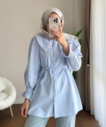 İncili Poplin Tunik Mavi