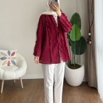 Fırfırlı Keten Kimono Bordo