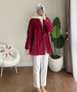 Fırfırlı Keten Kimono Bordo