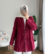 Fırfırlı Keten Kimono Bordo