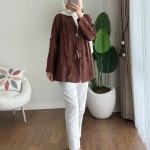 Fırfırlı Keten Kimono Kahverengi