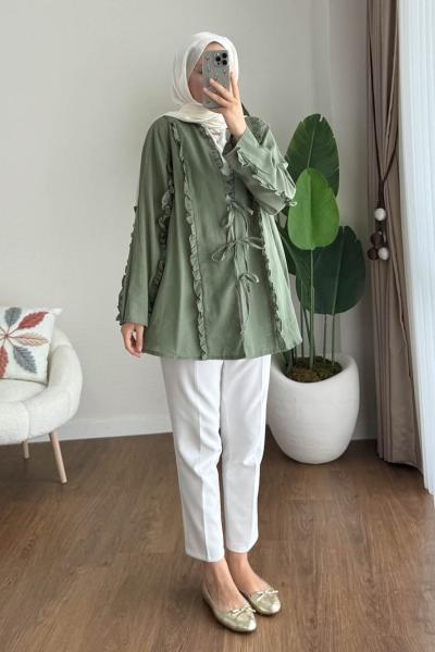 Fırfırlı Keten Kimono