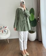Fırfırlı Keten Kimono Yeşil