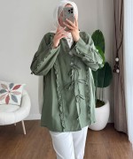Fırfırlı Keten Kimono Yeşil
