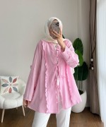 Fırfırlı Keten Kimono Pembe