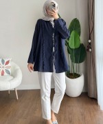 Fırfırlı Keten Kimono Lacivert