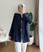 Fırfırlı Keten Kimono Lacivert