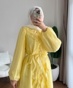 Kuğu Fırfırlı Elbise Sarı