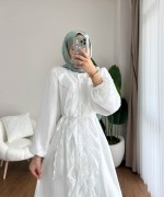 Kuğu Fırfırlı Elbise Ekru