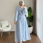Kuğu Fırfırlı Elbise Mavi