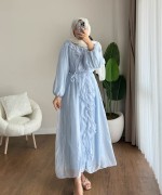 Kuğu Fırfırlı Elbise Mavi
