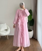 Kuğu Fırfırlı Elbise Pembe